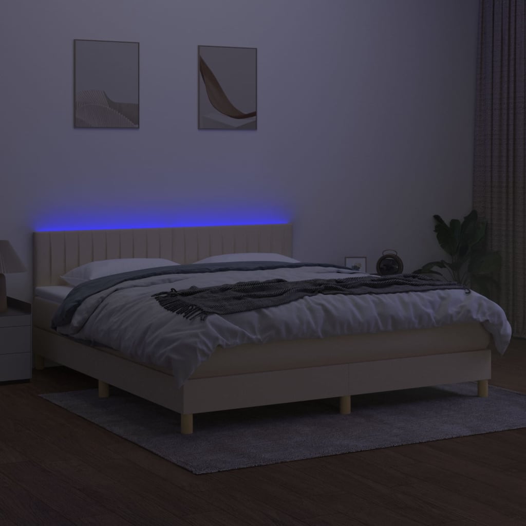 Krevet box spring s madracem LED krem 180x200 cm od tkanine