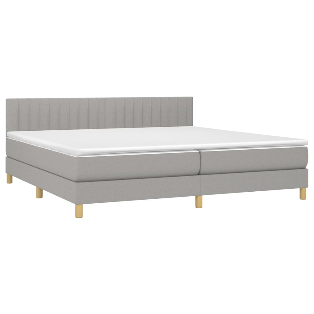 Krevet box spring s madracem LED svjetlosivi 200x200 cm tkanina