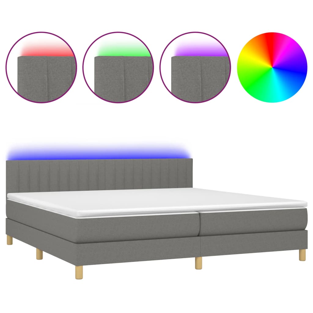 Krevet box spring s madracem LED tamnosivi 200x200 cm tkanina