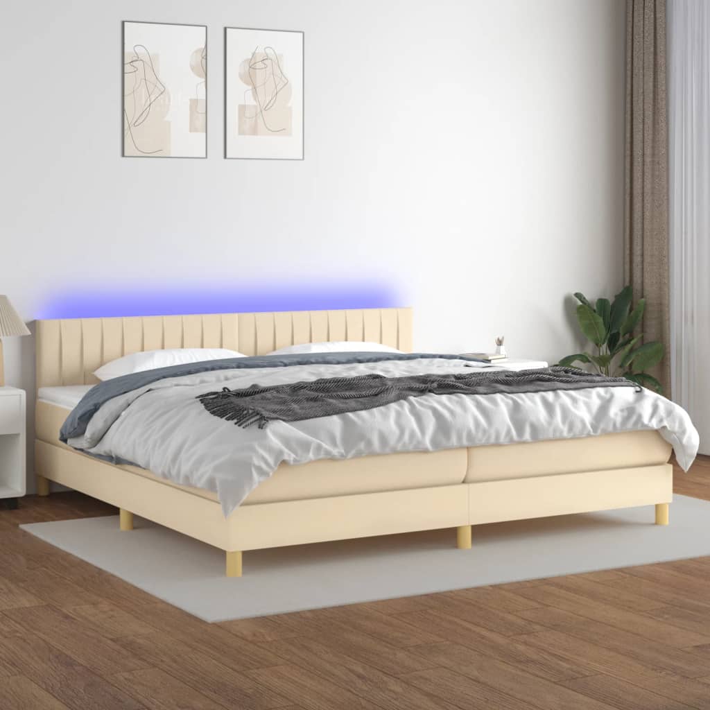 Krevet box spring s madracem LED krem 200x200 cm od tkanine