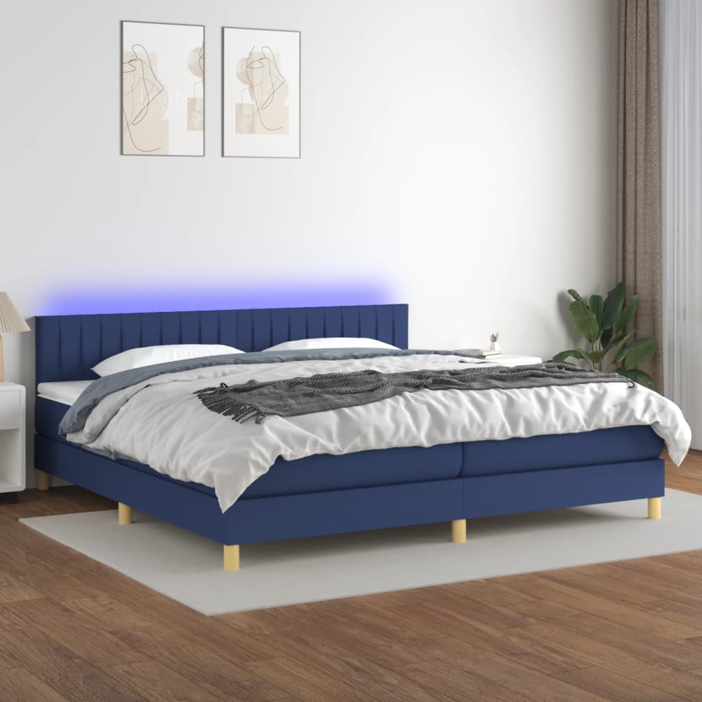 Krevet box spring s madracem LED plavi 200x200 cm od tkanine