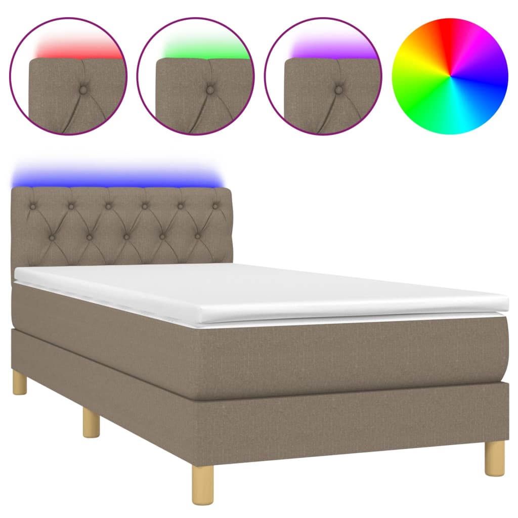 Krevet box spring s madracem LED smeđesivi 80 x 200 cm tkanina