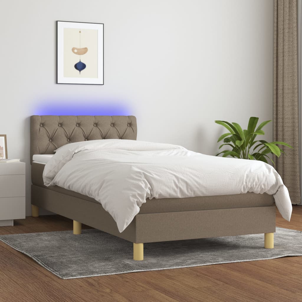Krevet box spring s madracem LED smeđesivi 80 x 200 cm tkanina