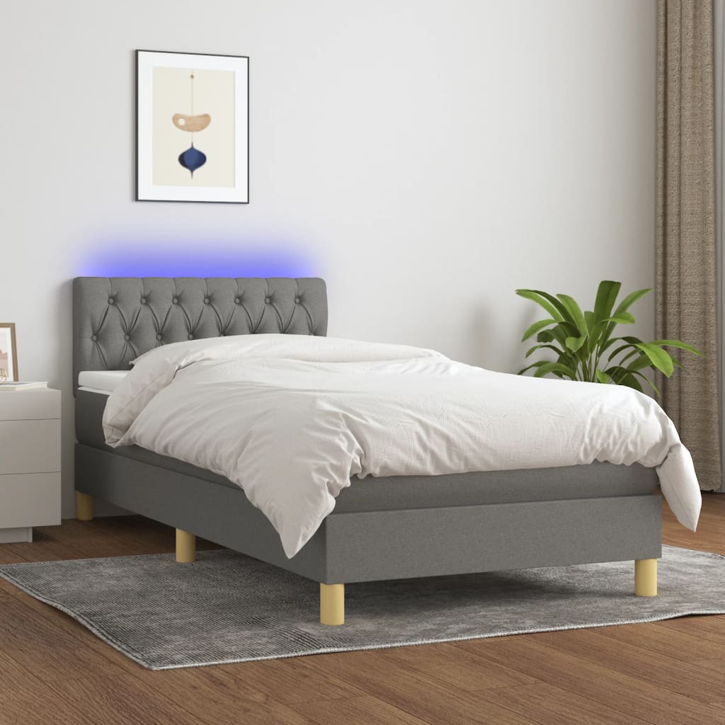 Krevet box spring s madracem LED tamnosivi 90x190 cm tkanina