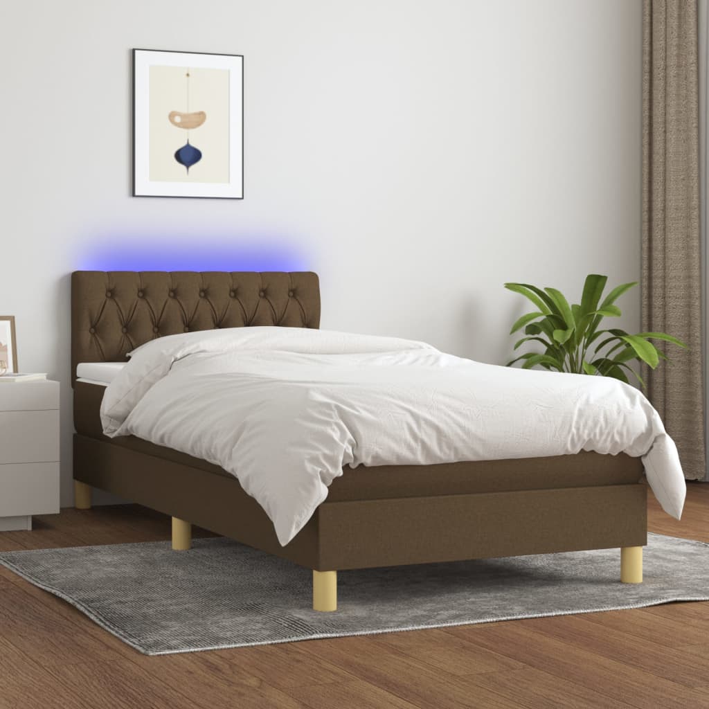 Krevet box spring s madracem LED tamnosmeđi 90x190 cm tkanina