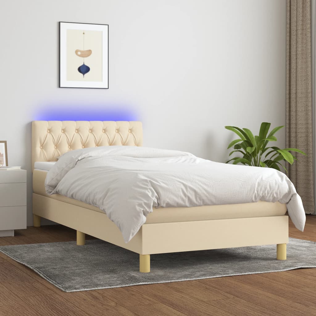 Krevet box spring s madracem LED krem 90x190 cm od tkanine