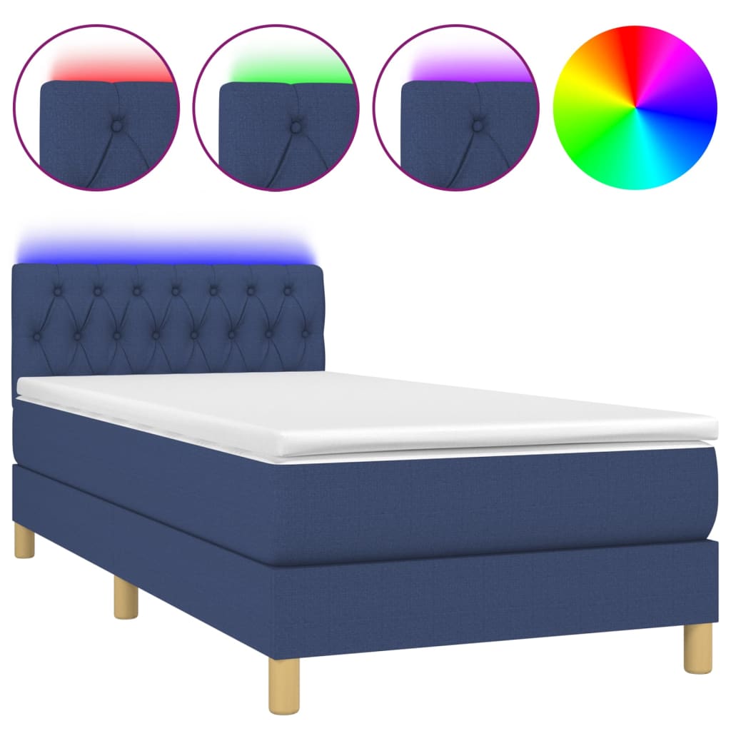 Krevet box spring s madracem LED plavi 90x200 cm od tkanine