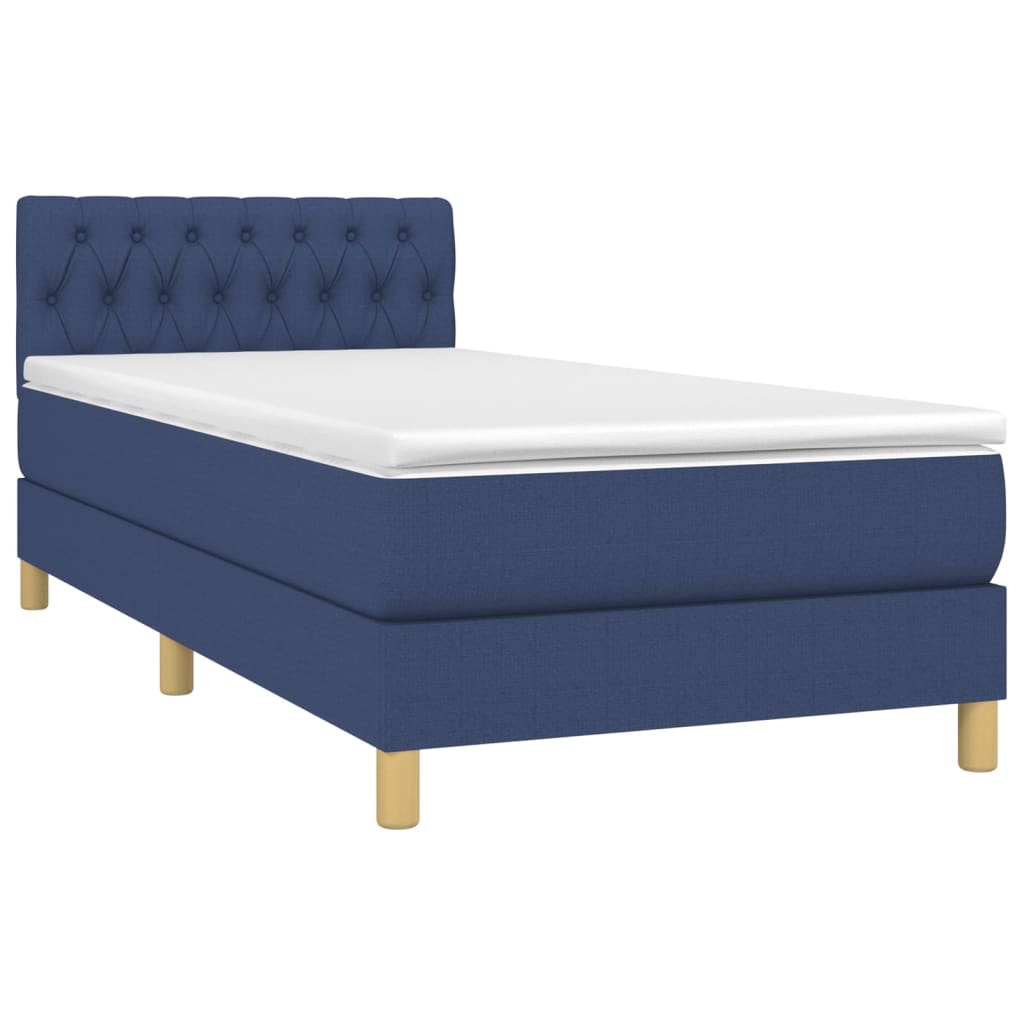 Krevet box spring s madracem LED plavi 90x200 cm od tkanine