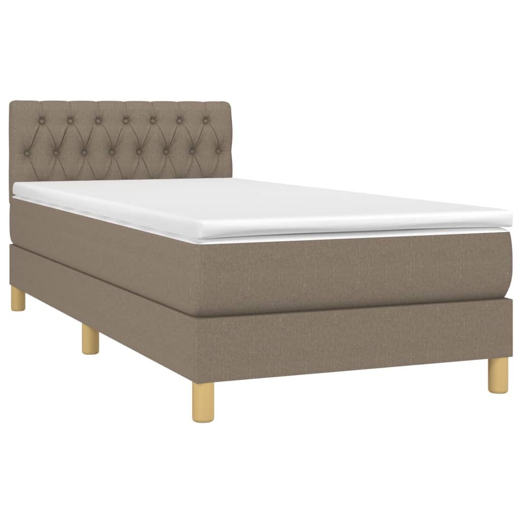 Krevet box spring s madracem LED smeđesivi 100x200 cm tkanina