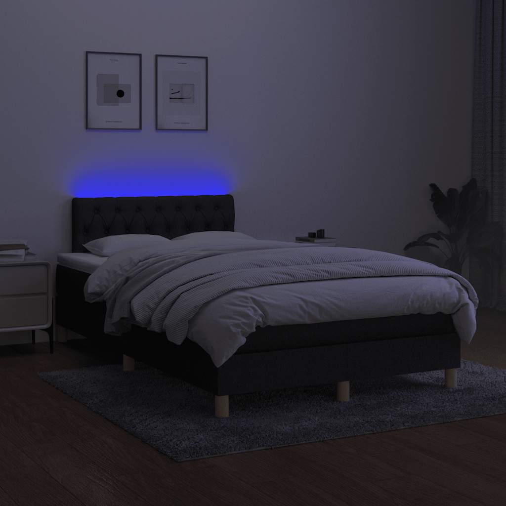 Krevet box spring s madracem LED crni 120 x 200 cm od tkanine