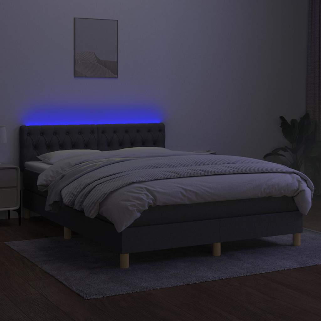Krevet box spring s madracem LED tamnosivi 140x190 cm tkanina