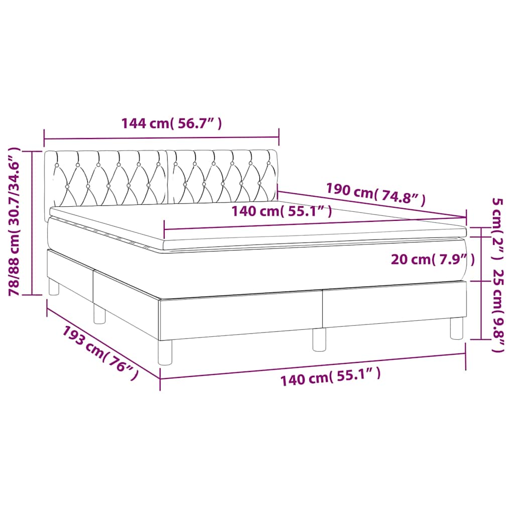 Krevet box spring s madracem LED tamnosivi 140x190 cm tkanina