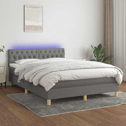 Krevet box spring s madracem LED tamnosivi 140x190 cm tkanina