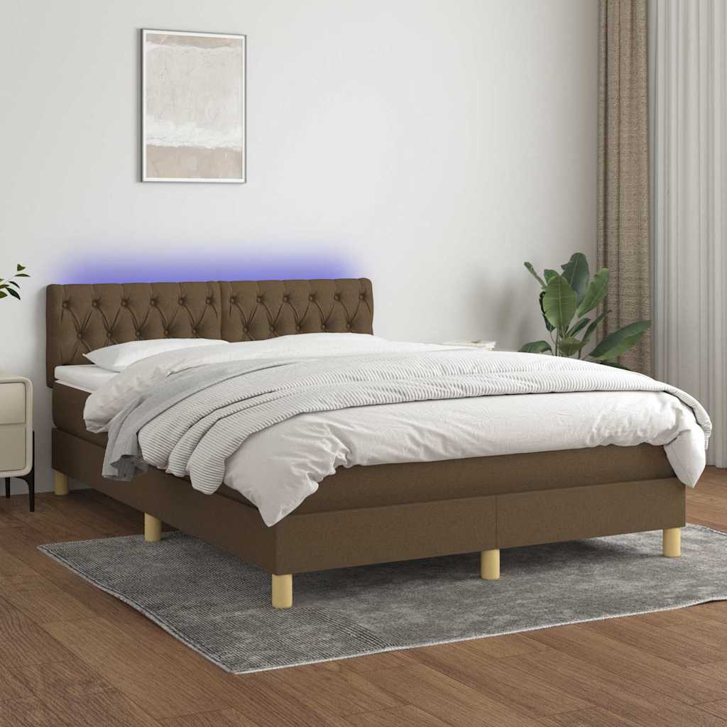 Krevet box spring s madracem LED tamnosmeđi 140x190 cm tkanina