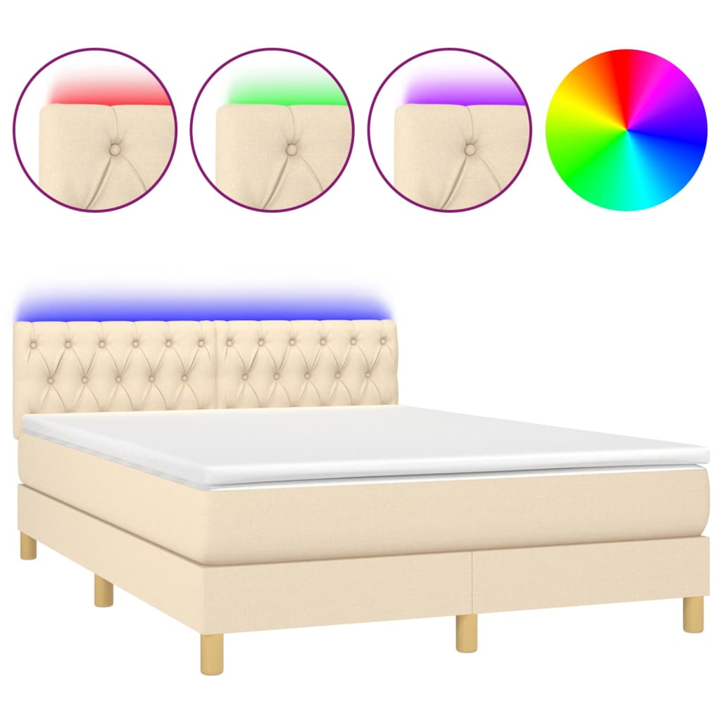 Krevet box spring s madracem LED krem 140x190 cm od tkanine