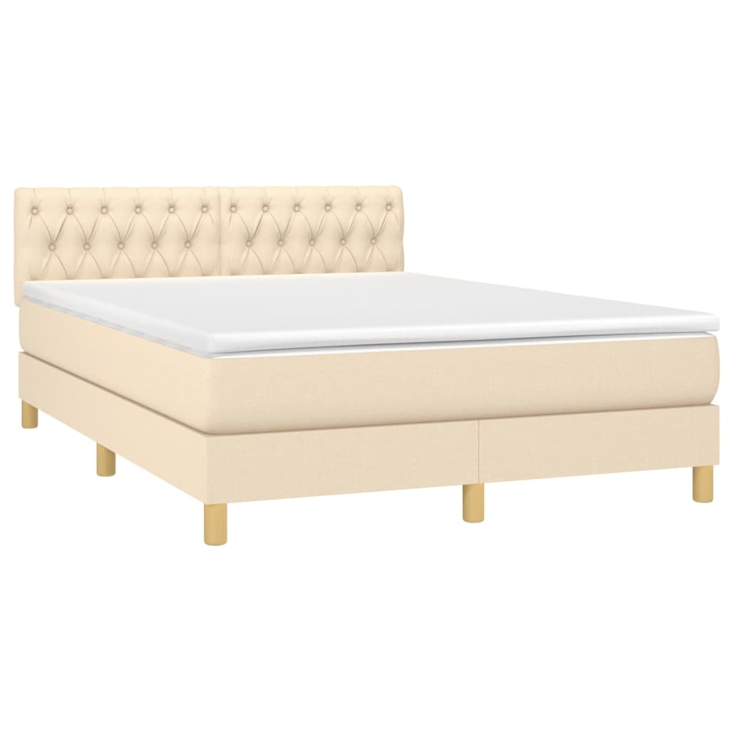 Krevet box spring s madracem LED krem 140x190 cm od tkanine