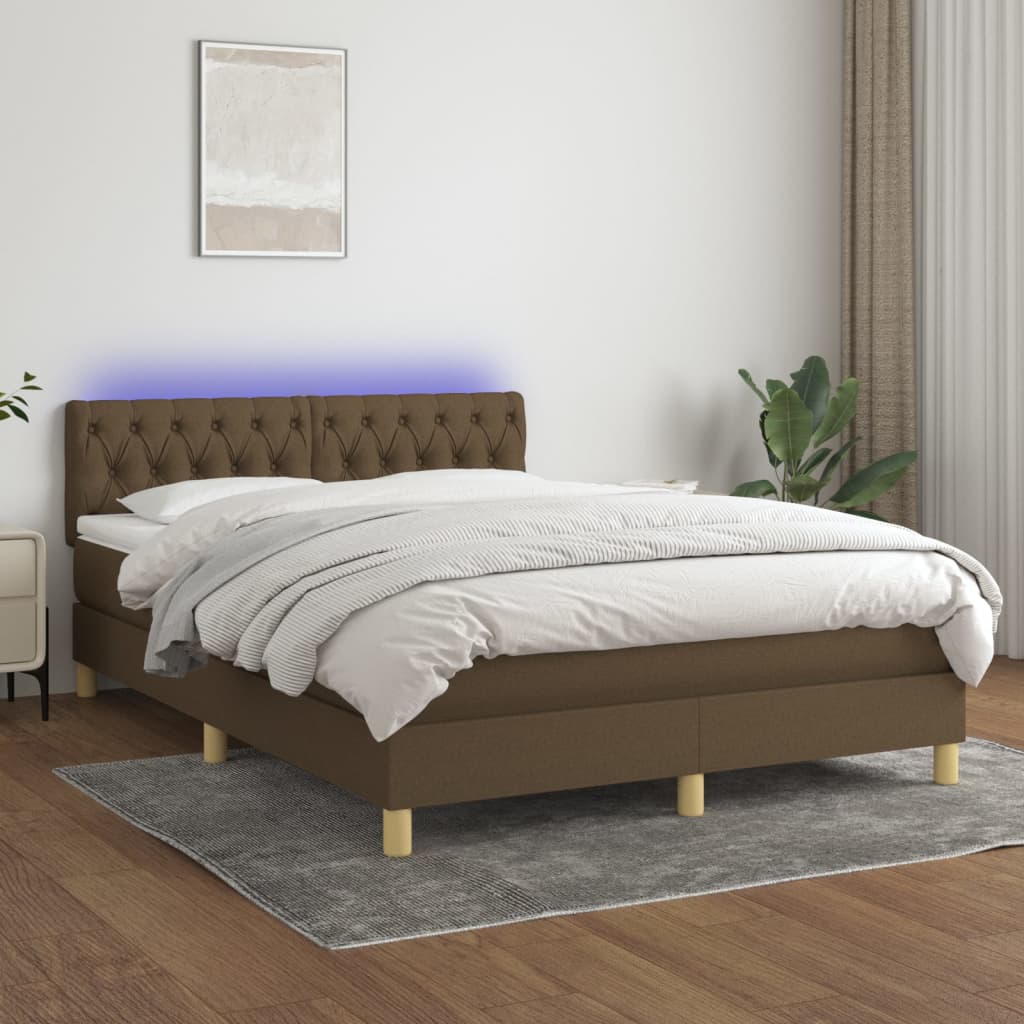 Krevet box spring s madracem LED tamnosmeđi 140x200 cm tkanina