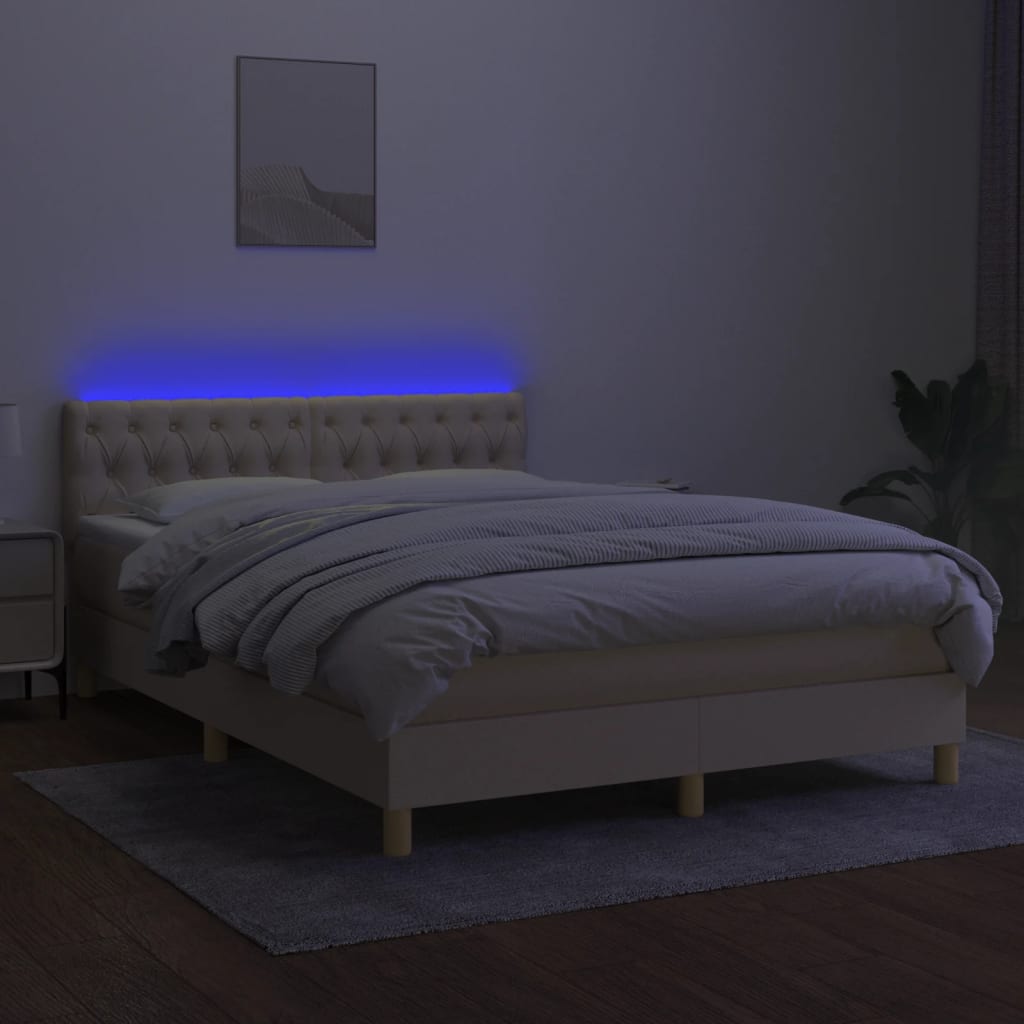Krevet box spring s madracem LED krem 140x200 cm od tkanine