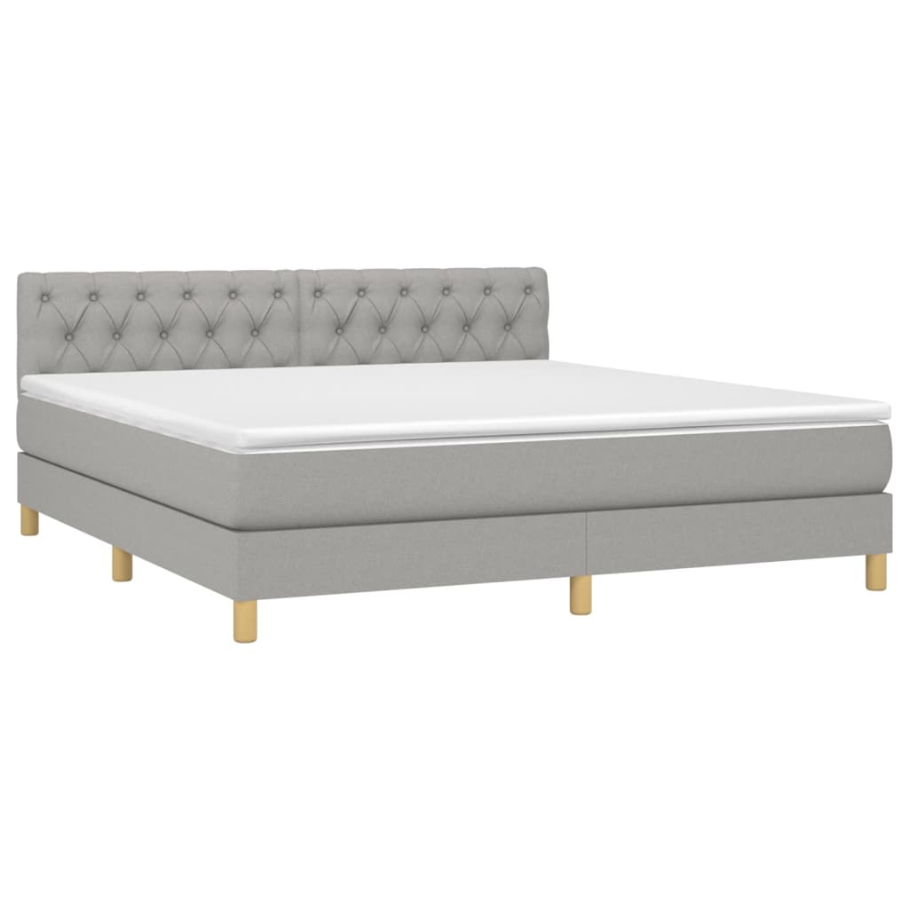 Krevet box spring s madracem LED svjetlosivi 160x200 cm tkanina