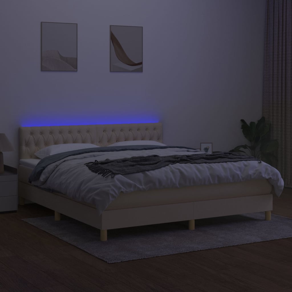 Krevet box spring s madracem LED krem 180x200 cm od tkanine