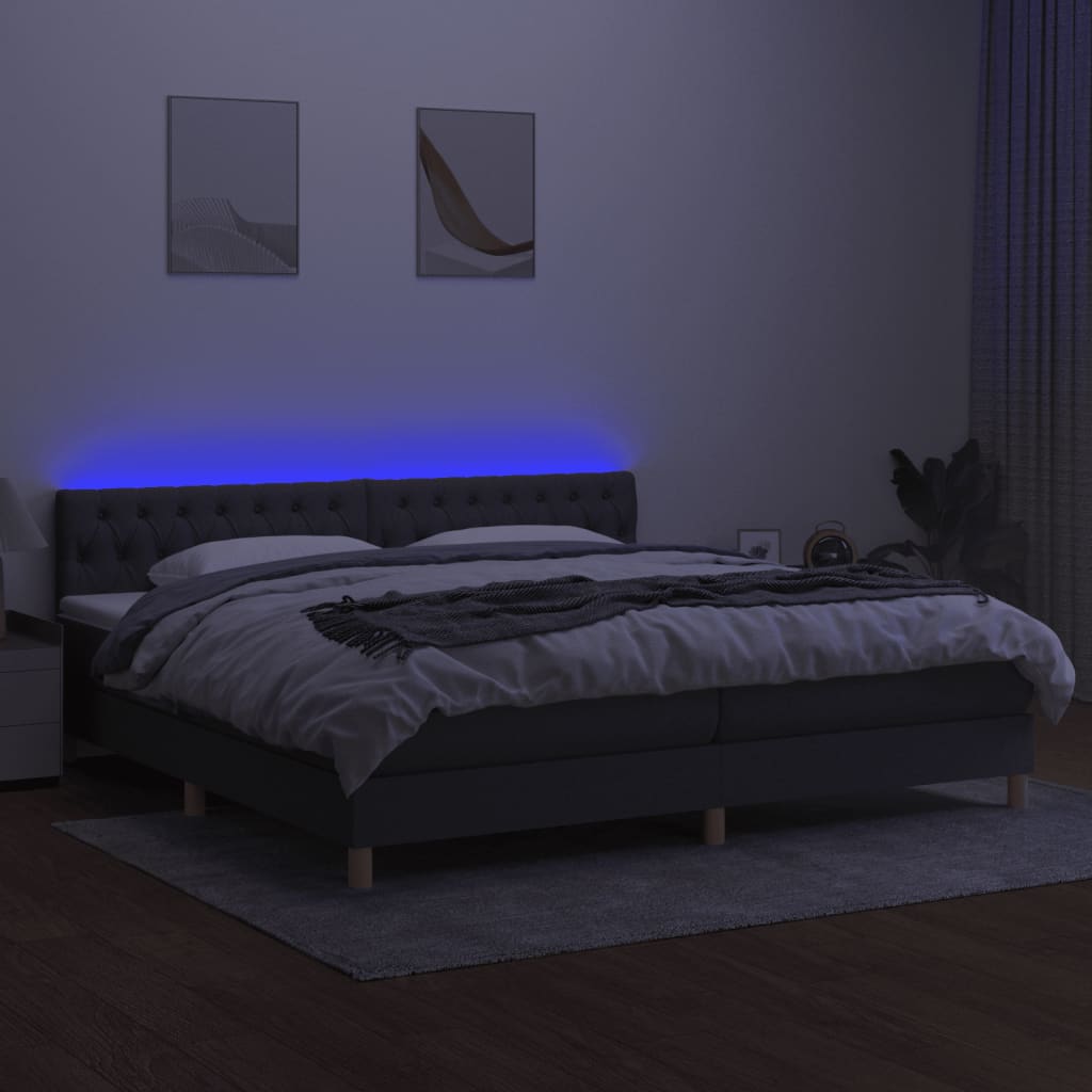 Krevet box spring s madracem LED tamnosivi 200x200 cm tkanina
