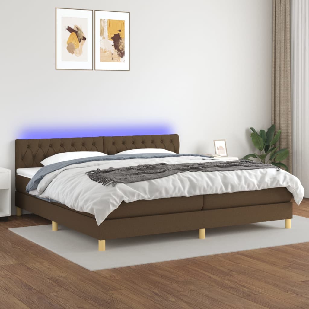 Krevet box spring s madracem LED tamnosmeđi 200x200 cm tkanina