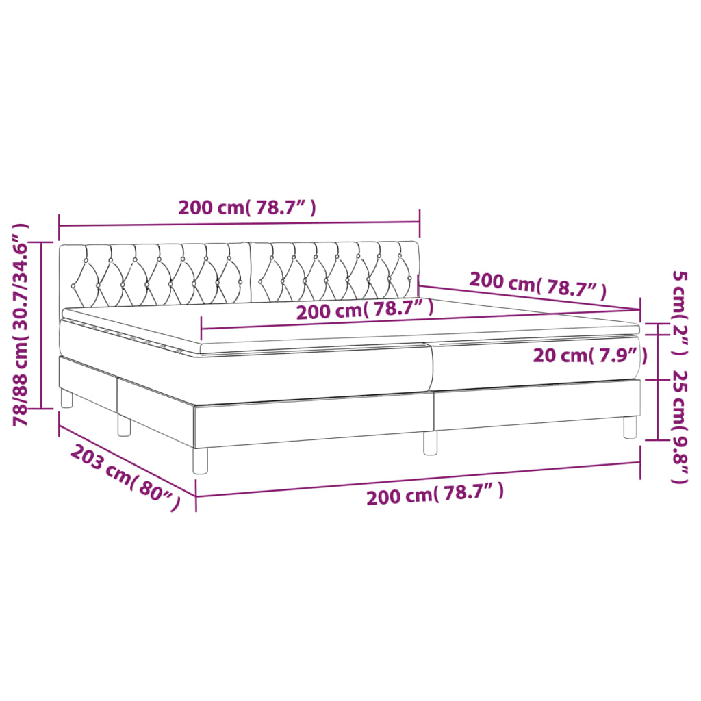 Krevet box spring s madracem LED krem 200x200 cm od tkanine