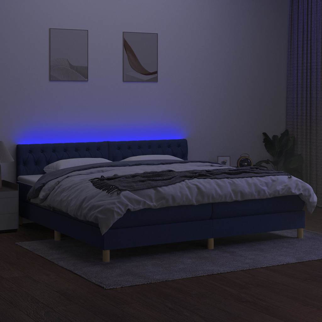 Krevet box spring s madracem LED plavi 200x200 cm od tkanine