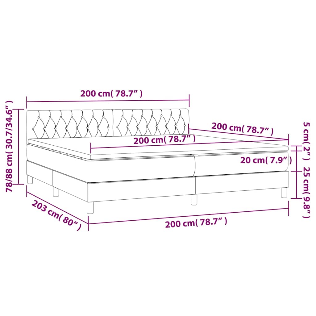 Krevet box spring s madracem LED plavi 200x200 cm od tkanine