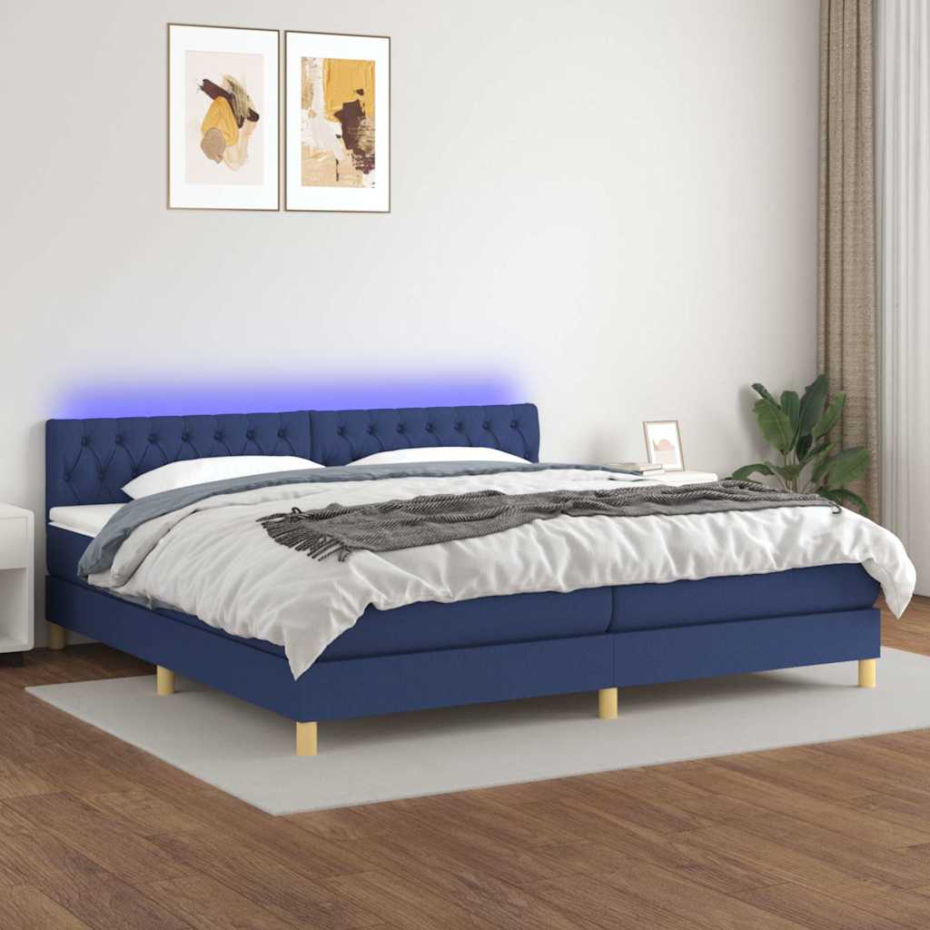 Krevet box spring s madracem LED plavi 200x200 cm od tkanine