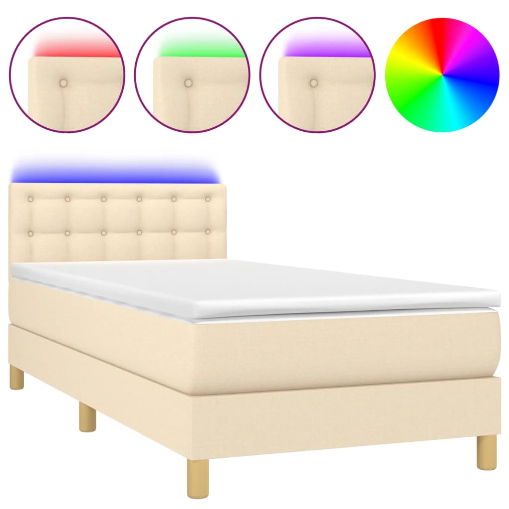 Krevet box spring s madracem LED krem 90x190 cm od tkanine