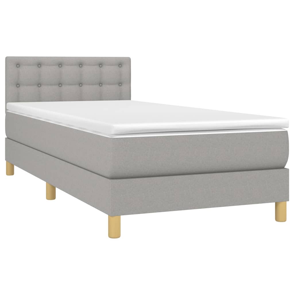 Krevet box spring s madracem LED svjetlosivi 100x200 cm tkanina