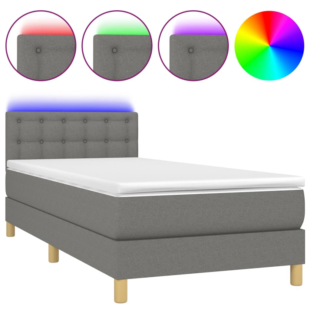 Krevet box spring s madracem LED tamnosivi 100x200 cm tkanina