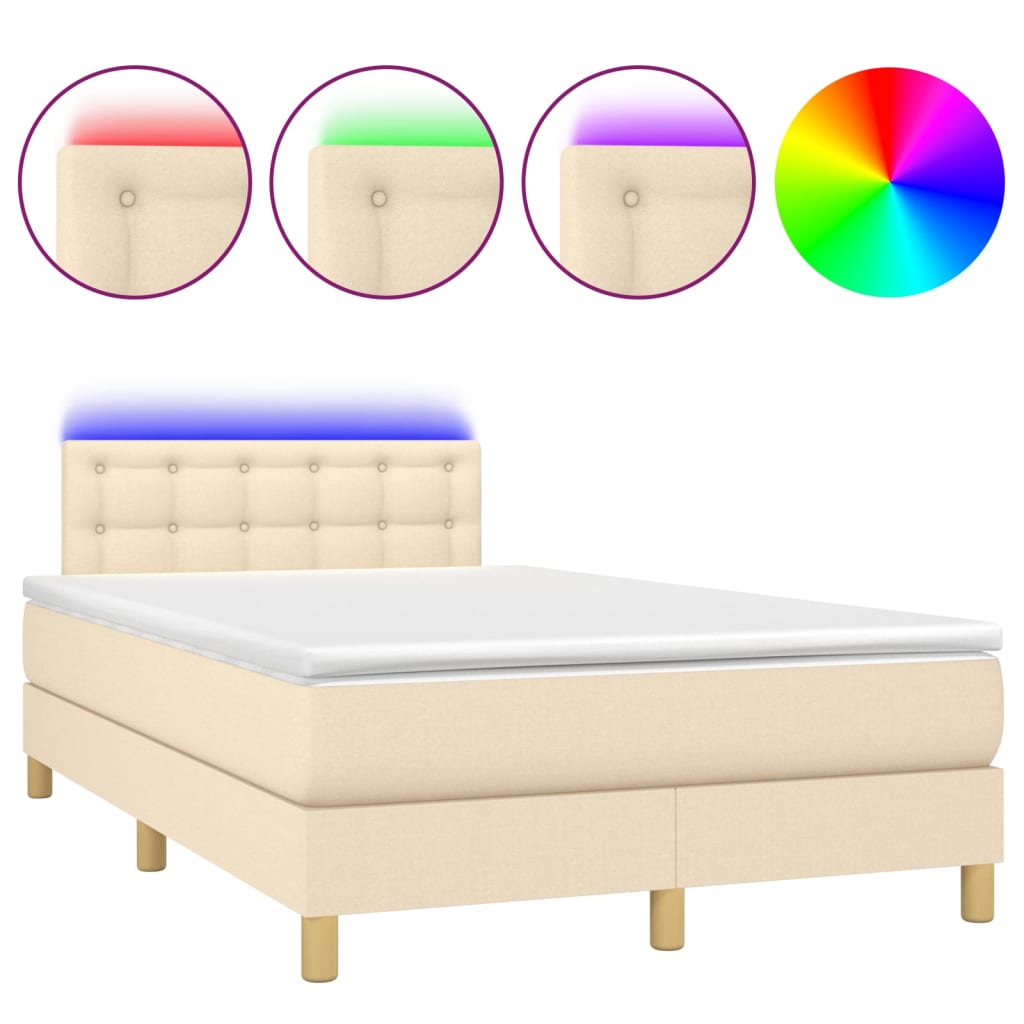 Krevet box spring s madracem LED krem 120 x 200 cm od tkanine