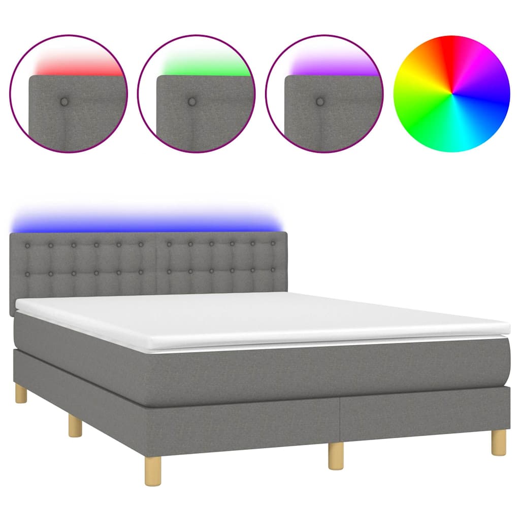Krevet box spring s madracem LED tamnosivi 140x190 cm tkanina