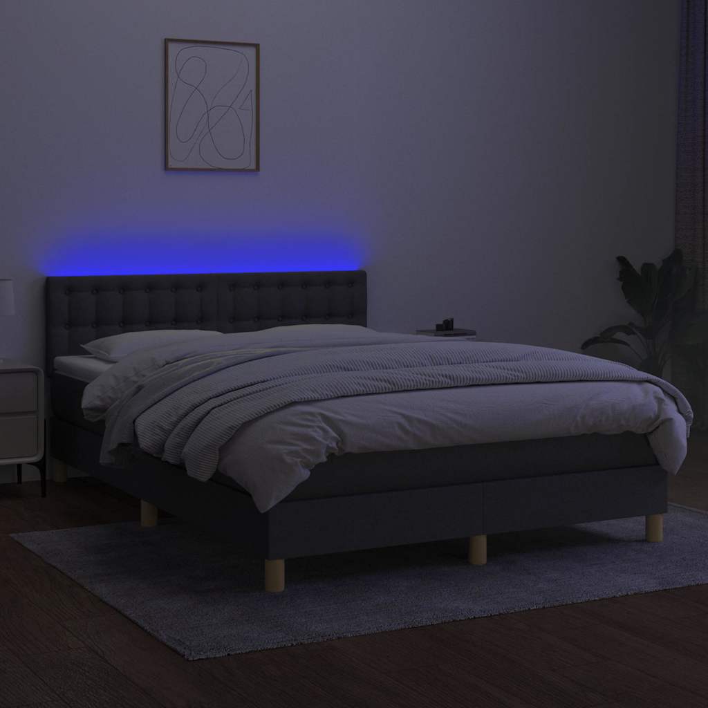 Krevet box spring s madracem LED tamnosivi 140x190 cm tkanina