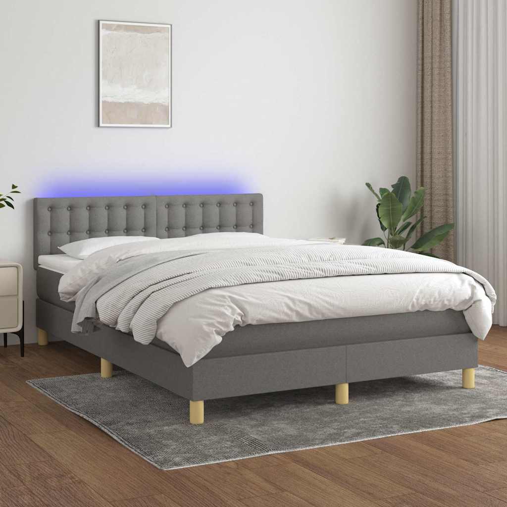 Krevet box spring s madracem LED tamnosivi 140x190 cm tkanina