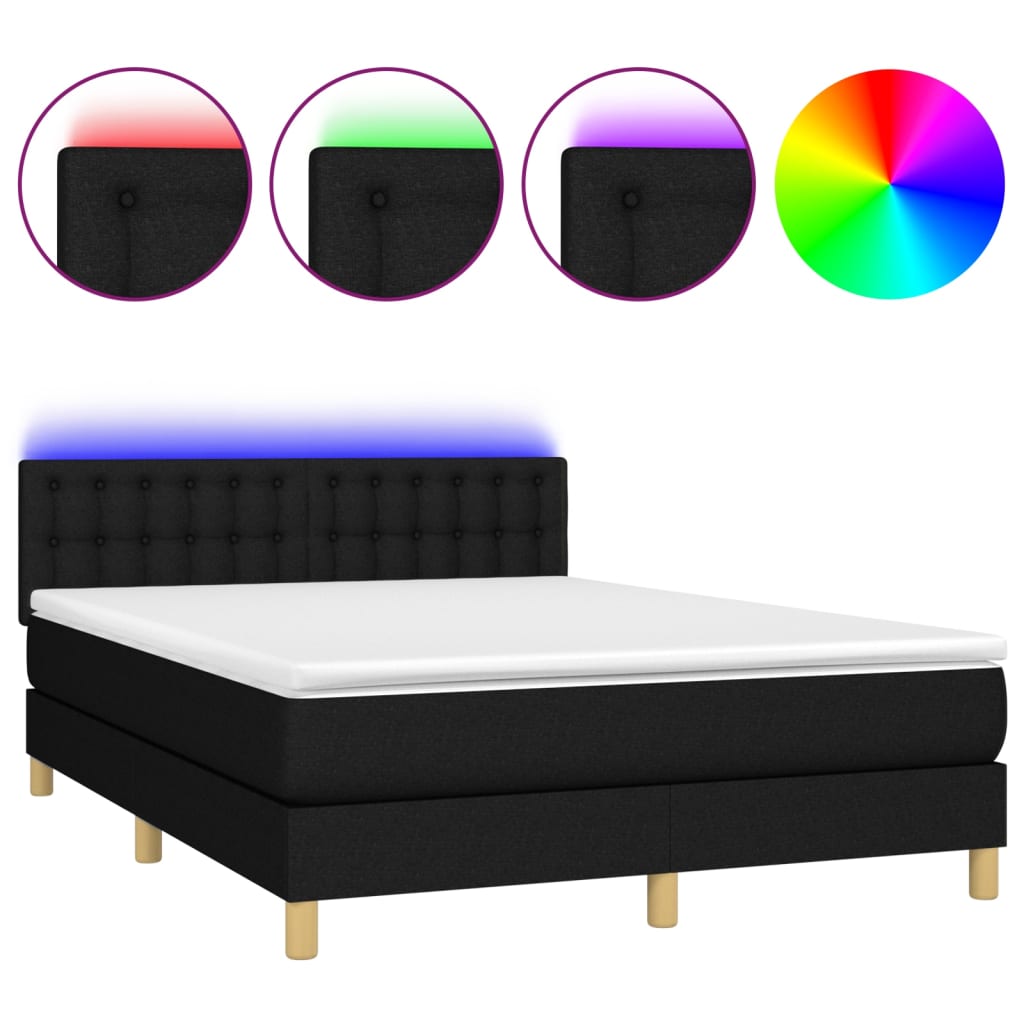 Krevet box spring s madracem LED crni 140x190 cm od tkanine