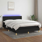 Krevet box spring s madracem LED crni 140x190 cm od tkanine