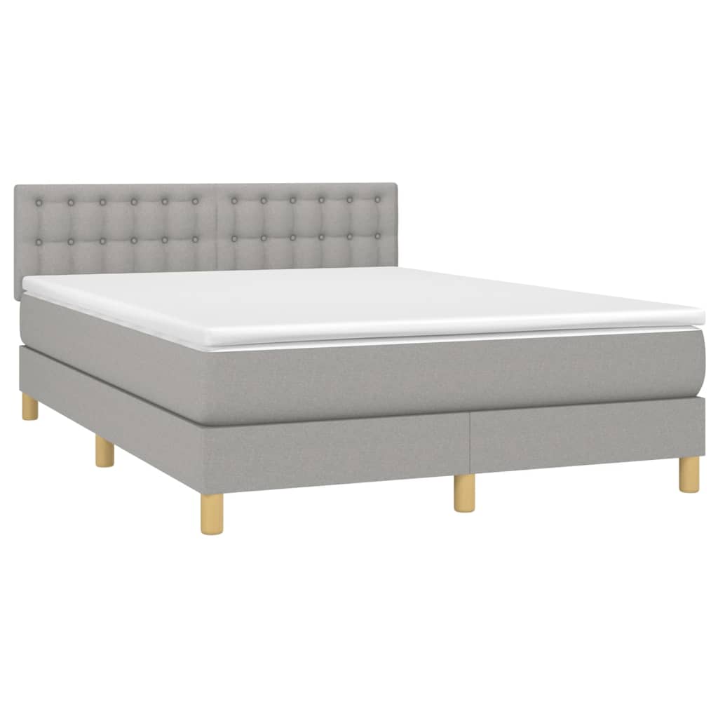 Krevet box spring s madracem LED svjetlosivi 140x200 cm tkanina