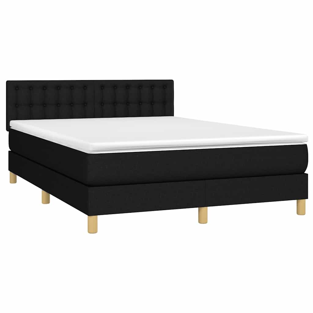Krevet box spring s madracem LED crni 140x200 cm od tkanine