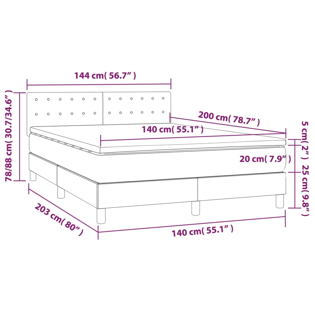 Krevet box spring s madracem LED plavi 140x200 cm od tkanine