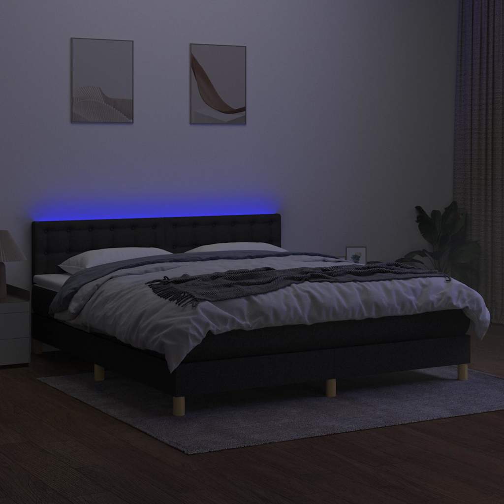 Krevet box spring s madracem LED crni 160x200 cm od tkanine