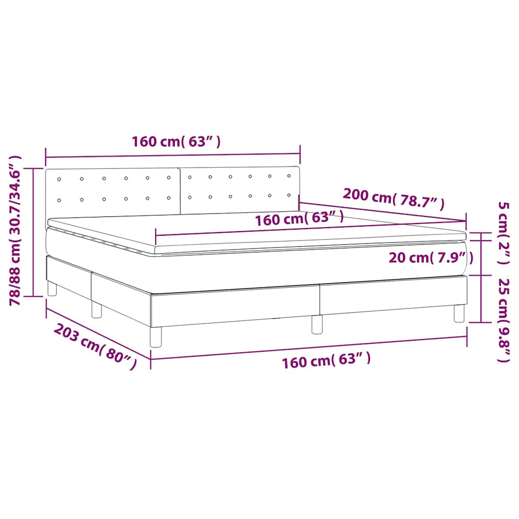 Krevet box spring s madracem LED crni 160x200 cm od tkanine