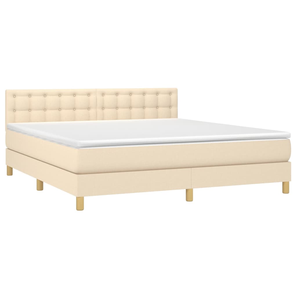 Krevet box spring s madracem LED krem 160x200 cm od tkanine