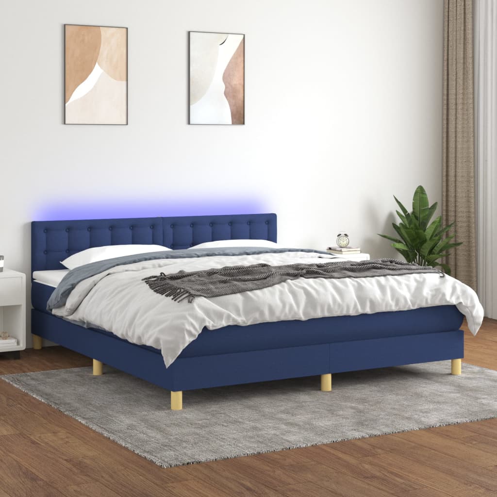 Krevet box spring s madracem LED plavi 160x200 cm od tkanine
