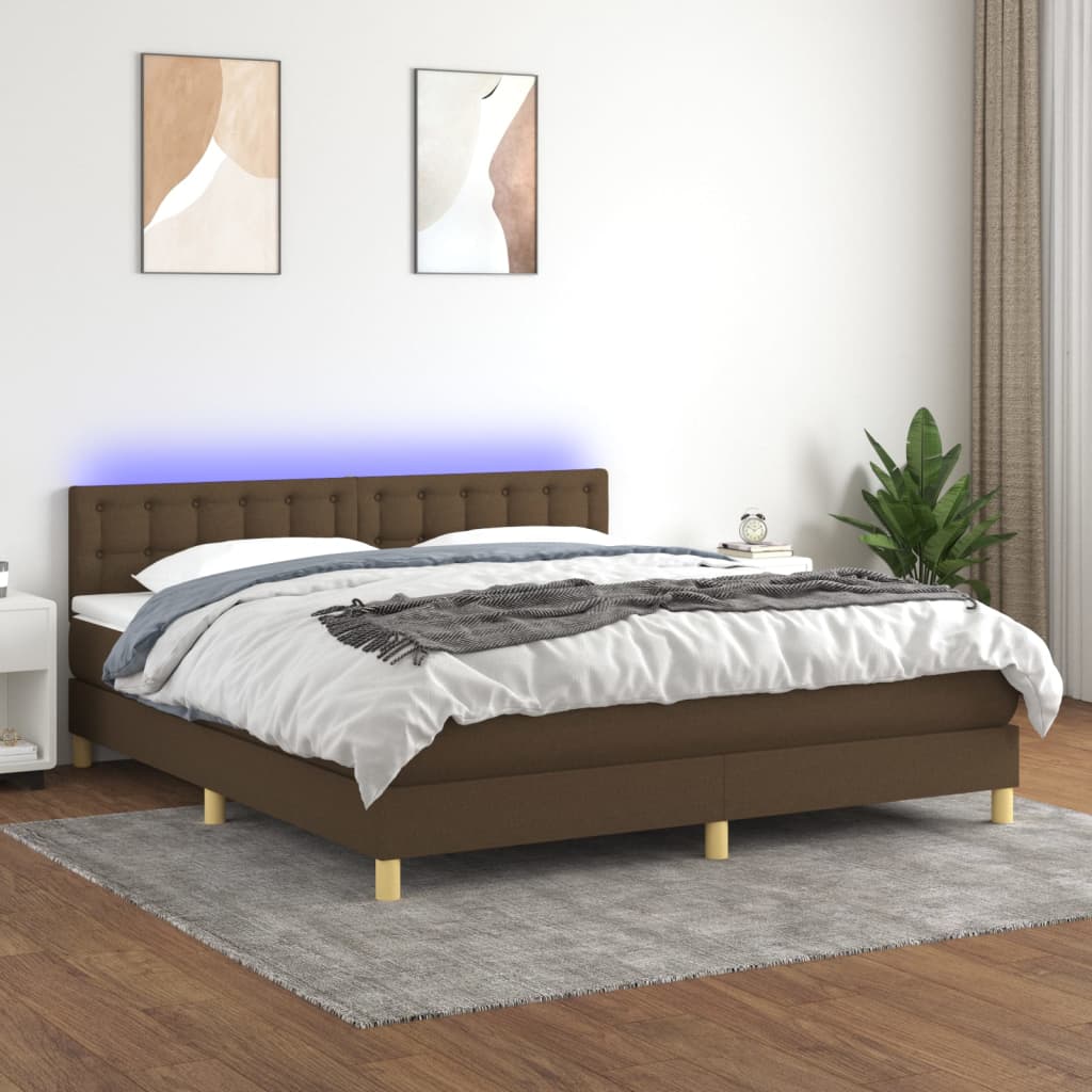 Krevet box spring s madracem LED tamnosmeđi 180x200 cm tkanina