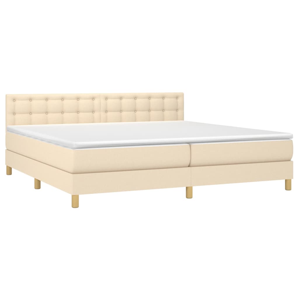 Krevet box spring s madracem LED krem 200x200 cm od tkanine