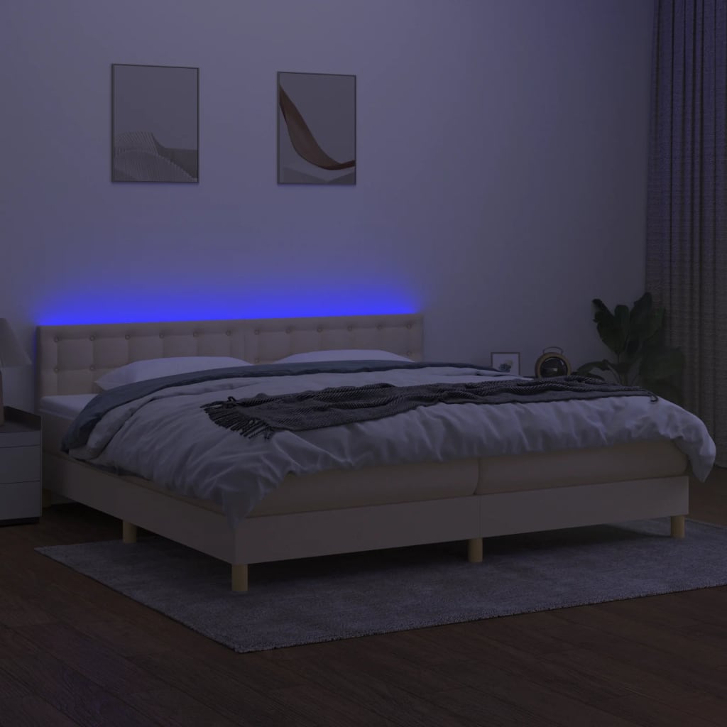 Krevet box spring s madracem LED krem 200x200 cm od tkanine