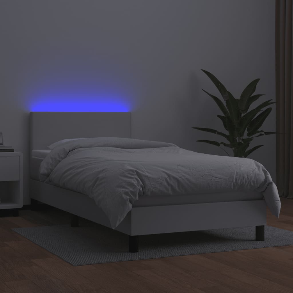 Krevet box spring s madracem LED bijeli 80x200 cm umjetna koža